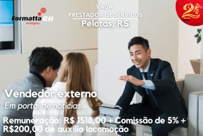 PORTAL DE NOTÍCIAS OFERECE VAGA DE VENDEDOR EXTERNO PARA A CIDADE DE PELOTAS.