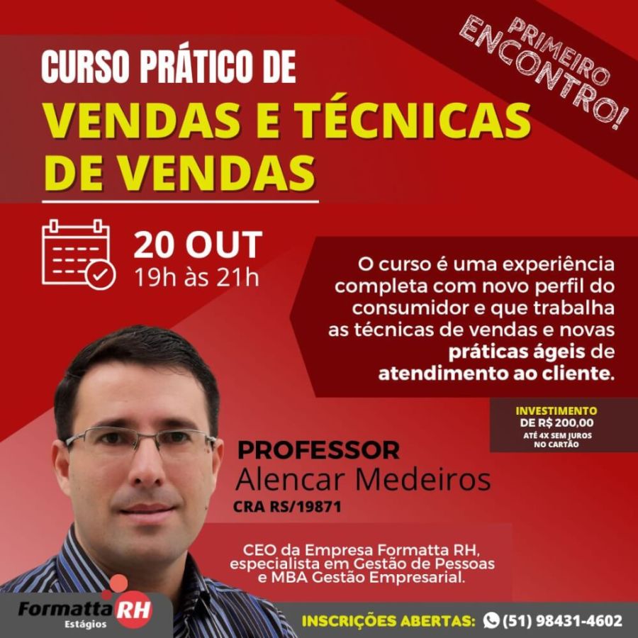 NOVO CURSO DE VENDAS EM CAMAQUÃ