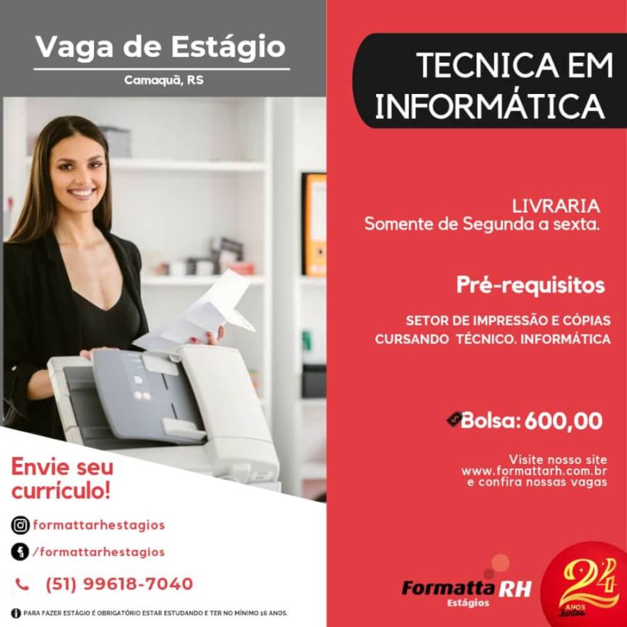 NOVAS VAGAS DE ESTÁGIO DA FORMATTA RH PARA ESTA TERÇA(04/10/22)!