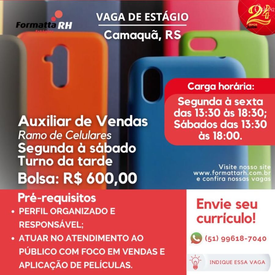 FORMATTA RH OFERTA NOVAS VAGAS DE ESTÁGIO EM CAMAQUÃ