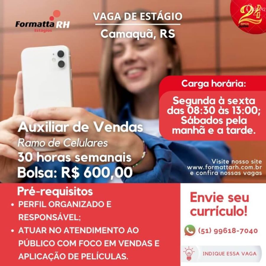 FORMATTA RH: AUXILIAR DE VENDAS EM RAMO DE CELULARES