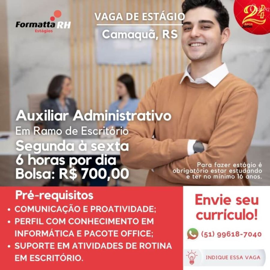 FORMATTA RH OFERTA NOVAS VAGAS DE ESTÁGIO EM CAMAQUÃ