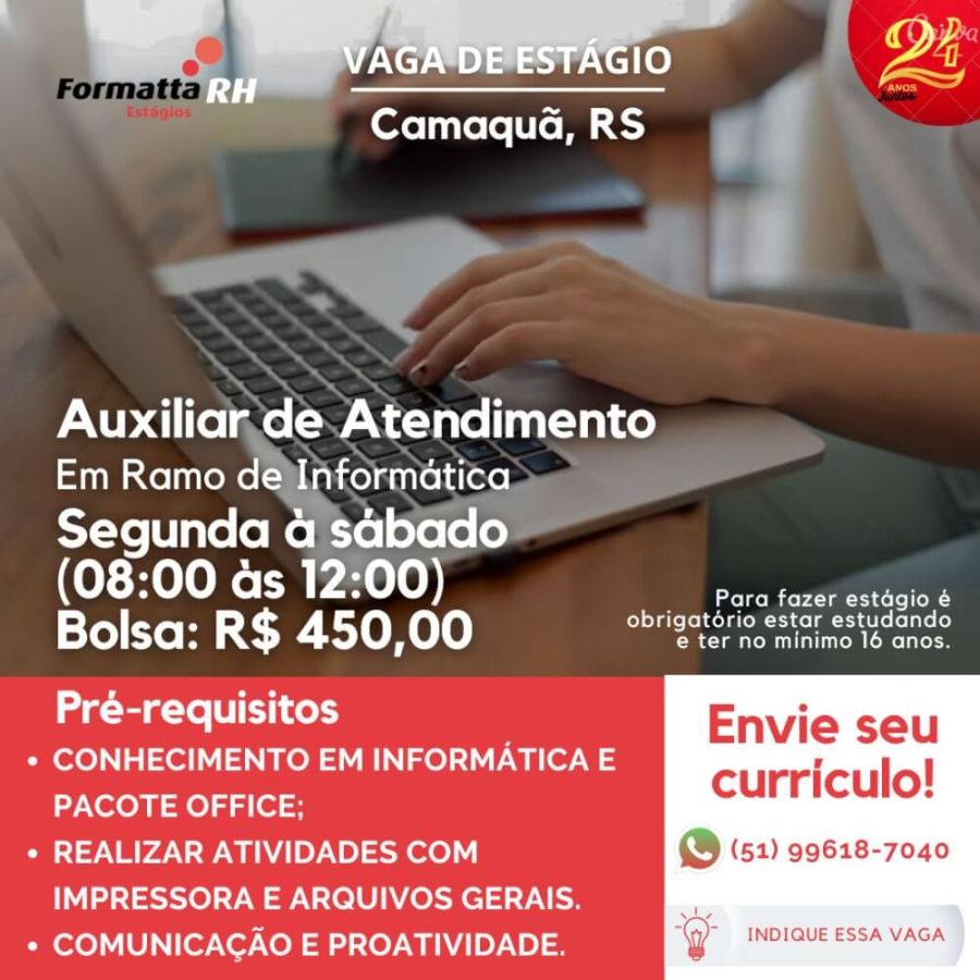 FORMATTA RH OFERTA NOVAS VAGAS DE ESTÁGIO EM CAMAQUÃ