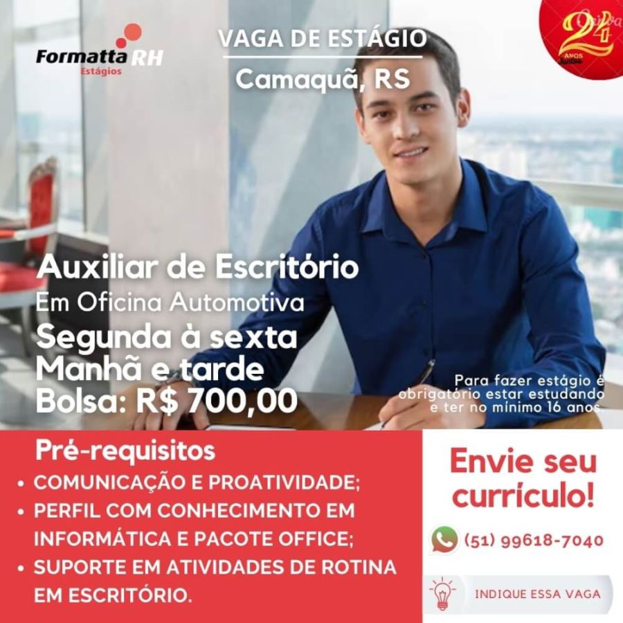 FORMATTA RH OFERTA NOVAS VAGAS DE ESTÁGIO EM CAMAQUÃ