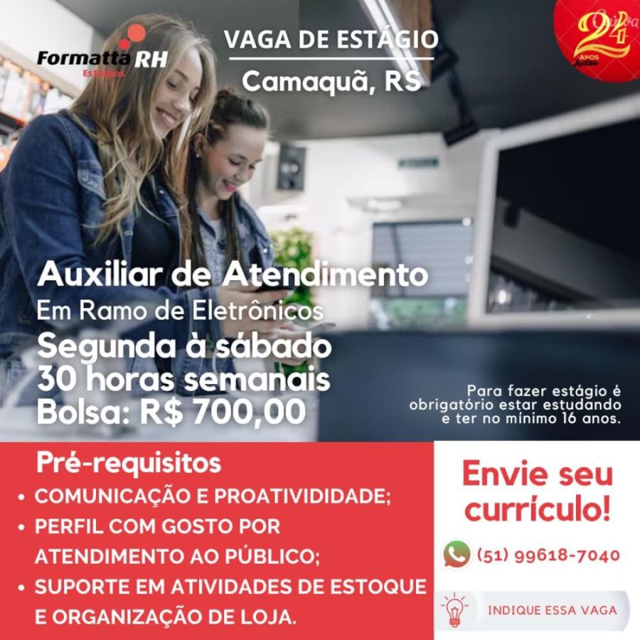 FORMATTA RH OFERTA NOVAS VAGAS DE ESTÁGIO EM CAMAQUÃ