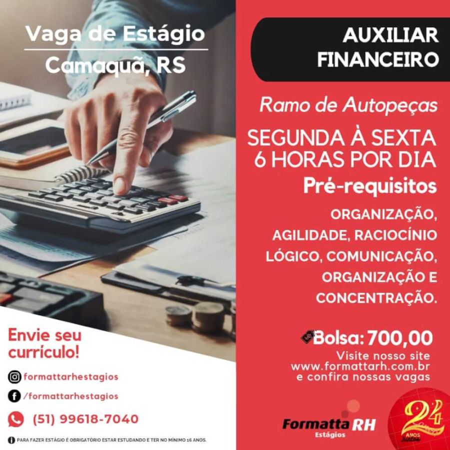 NOVAS OPORTUNIDADES DE ESTÁGIO PARA ESTUDANTES EM CAMAQUÃ/RS NO RAMO DE VENDAS.