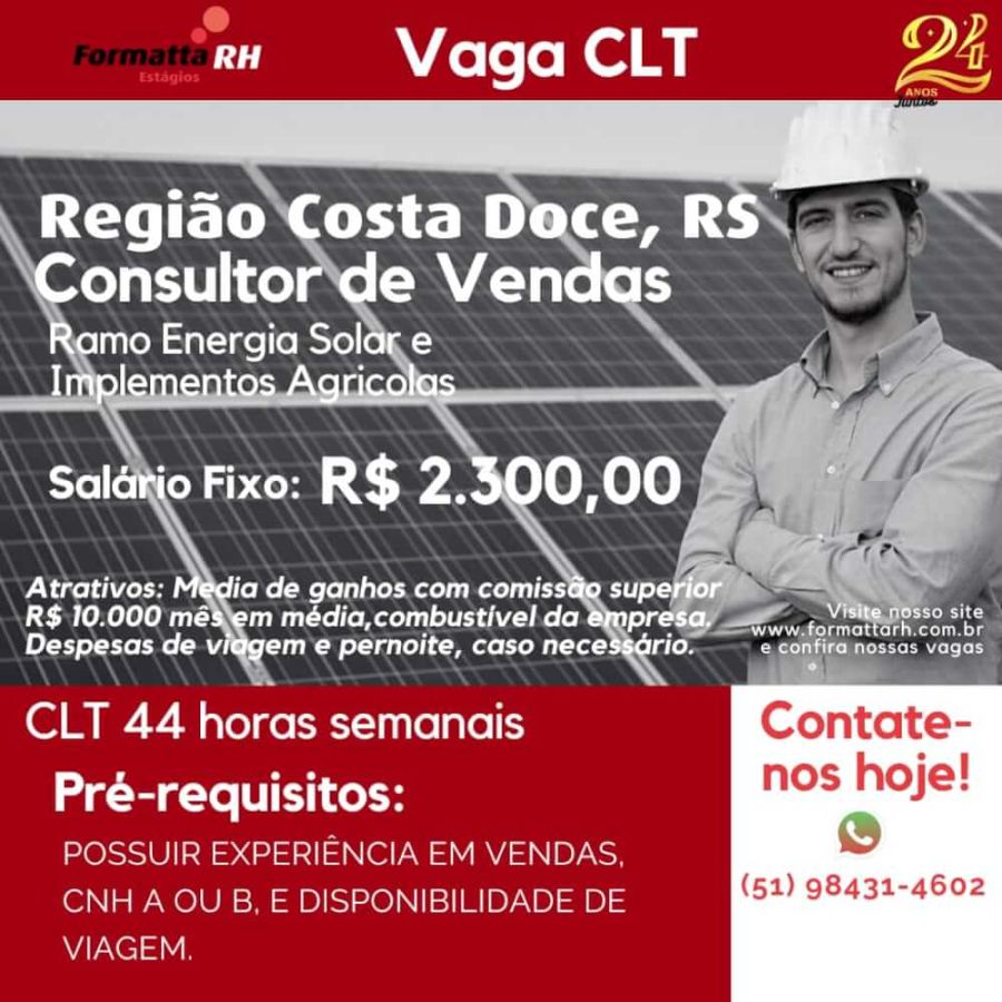 ATENÇÃO: VAGAS CLT PELA FORMATTA RH