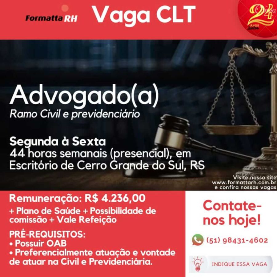 ATENÇÃO: VAGAS CLT PELA FORMATTA RH