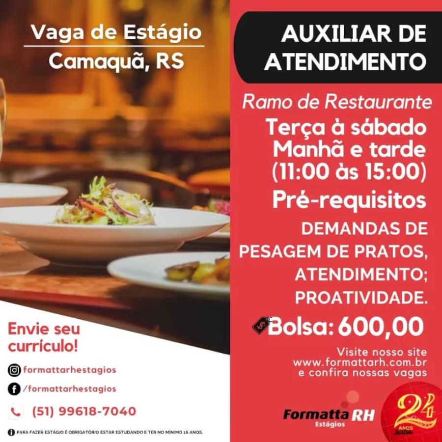 CAMAQUÃ: CONFIRA AS VAGAS DE ESTÁGIOS DISPONÍVEIS NA FORMATTA RH