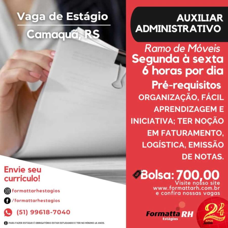 CAMAQUÃ: CONFIRA AS VAGAS DE ESTÁGIOS DISPONÍVEIS NA FORMATTA RH