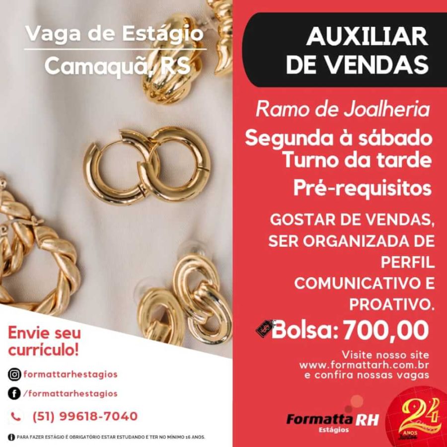 VAGA DE ESTÁGIO AUXILIAR DE VENDAS