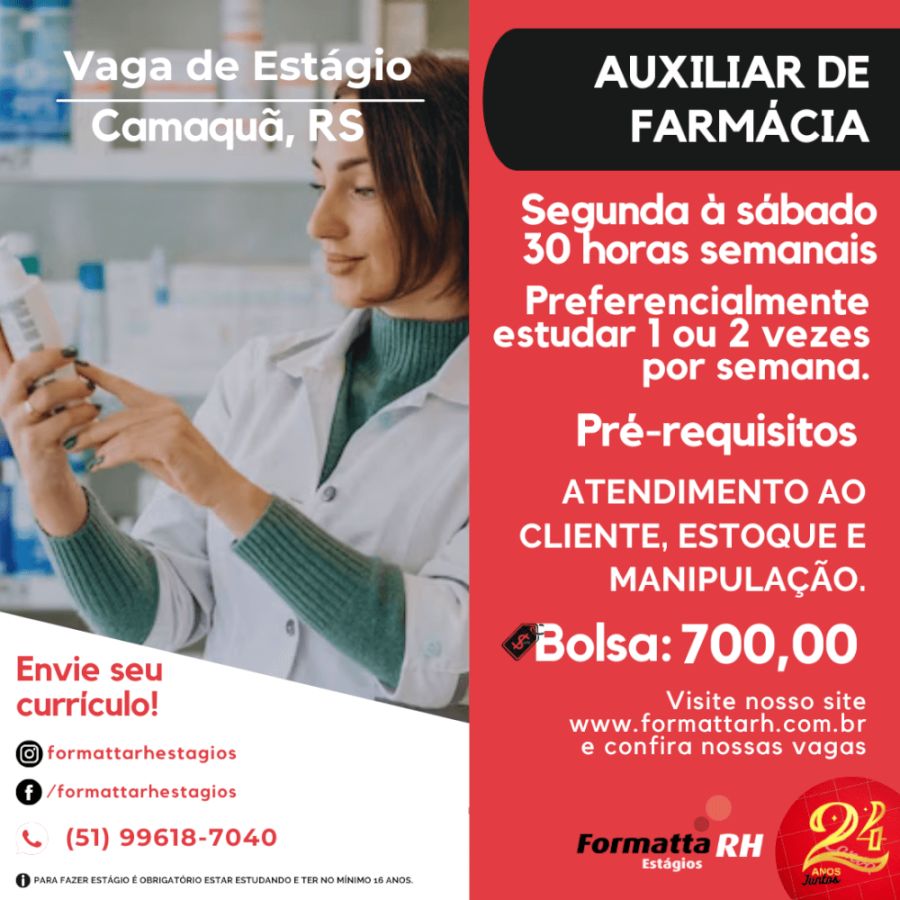 FORMATTA RH OFERTA NOVAS VAGAS DE ESTÁGIO EM CAMAQUÃ