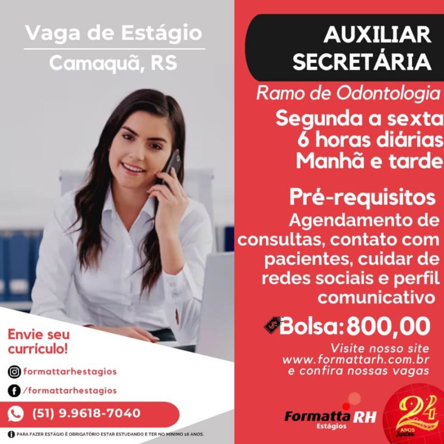 FORMATTA RH OFERTA NOVAS VAGAS DE ESTÁGIO EM CAMAQUÃ