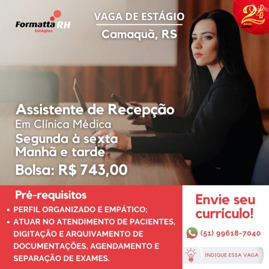 FORMATTA RH OFERTA NOVAS VAGAS DE ESTÁGIO NO MUNICIPIO DE CAMAQUÃ