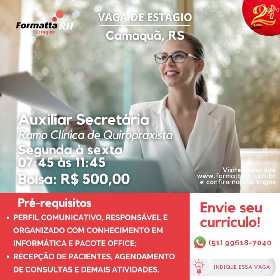 FORMATTA RH OFERTA NOVAS VAGAS DE ESTÁGIO NO MUNICIPIO DE CAMAQUÃ