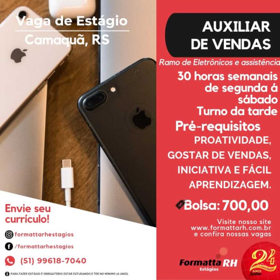 FORMATTA RH OFERTA NOVAS VAGAS DE ESTÁGIO NO MUNICIPIO DE CAMAQUÃ