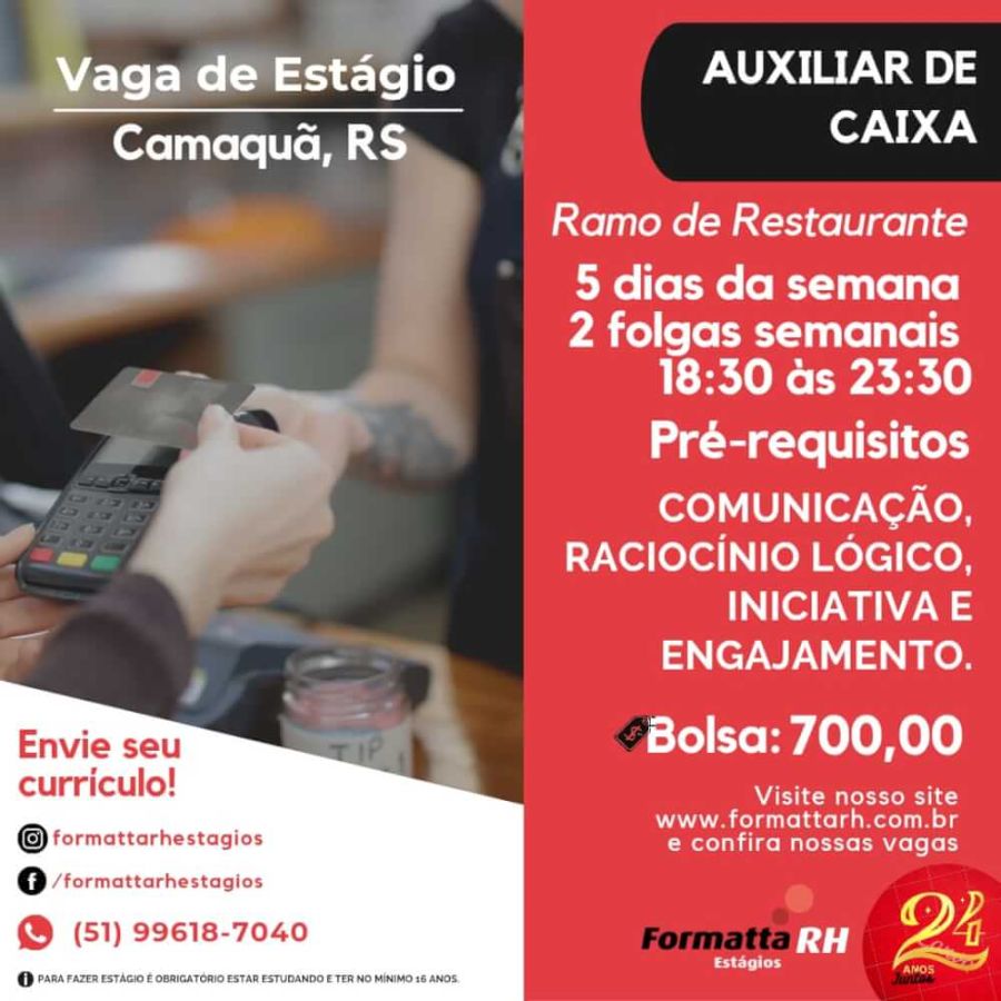 FORMATTA RH OFERTA NOVAS VAGAS DE ESTÁGIO EM CAMAQUÃ