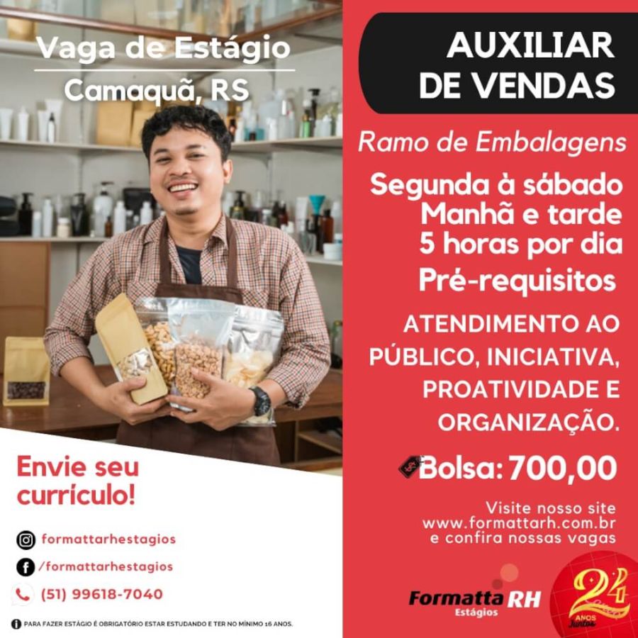 FORMATTA RH OFERTA NOVAS VAGAS DE ESTÁGIO EM CAMAQUÃ