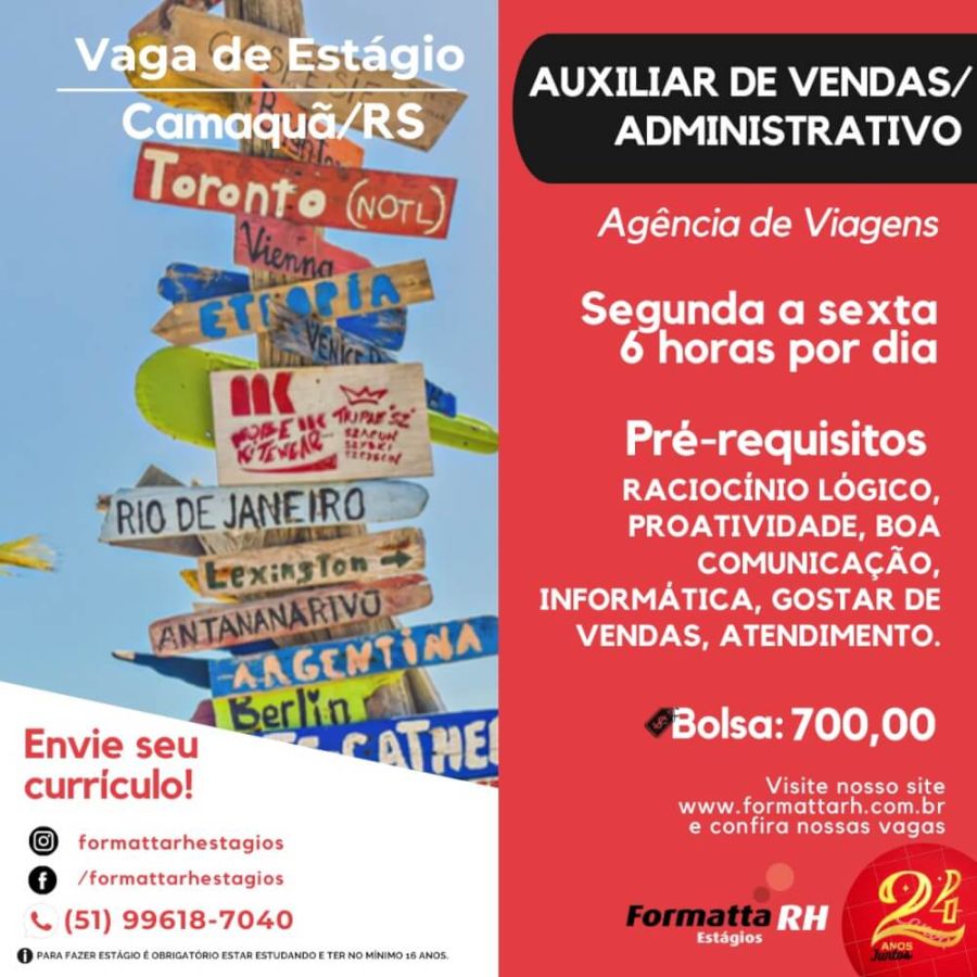 FORMATTA RH OFERTA NOVAS VAGAS DE ESTÁGIO EM CAMAQUÃ