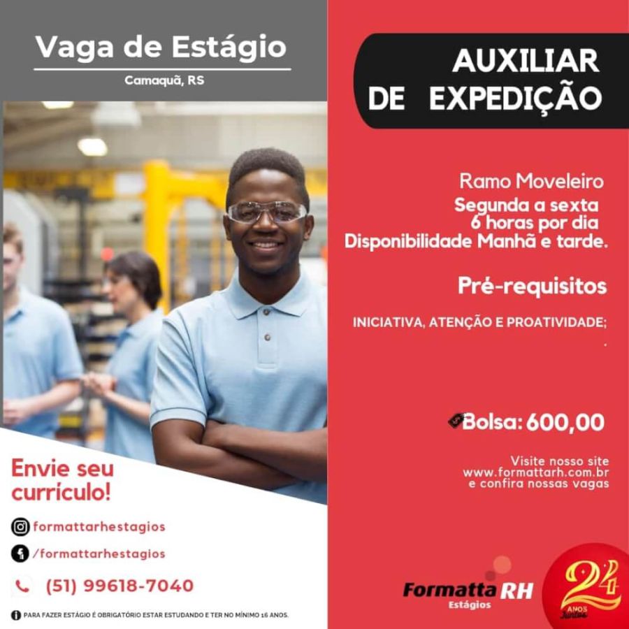 NOVAS VAGAS DE ESTÁGIO PARA HOJE QUINTA-FEIRA(29/9/22) NA FORMATTA RH!