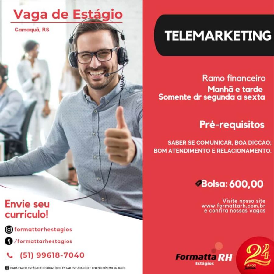 VAGAS DE ESTÁGIO PARA ESSA SEXTA-FEIRA(30/09/22) NA FORMATTA RH NÃO PERCA ESSA OPORTUNIDADE!